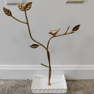 Gold Metal Jewelry Tree with Bird